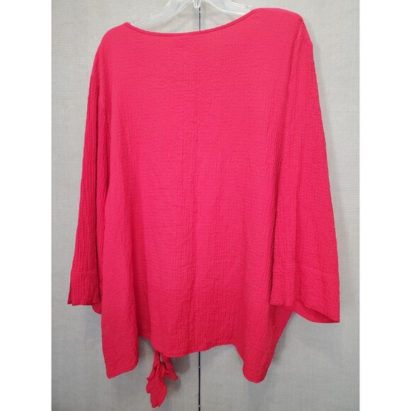 Alfred Dunner Woman Red Gauzy Tie-Front Keyhole Neck Tunic Size 3X Lagenlook - Picture 5 of 6